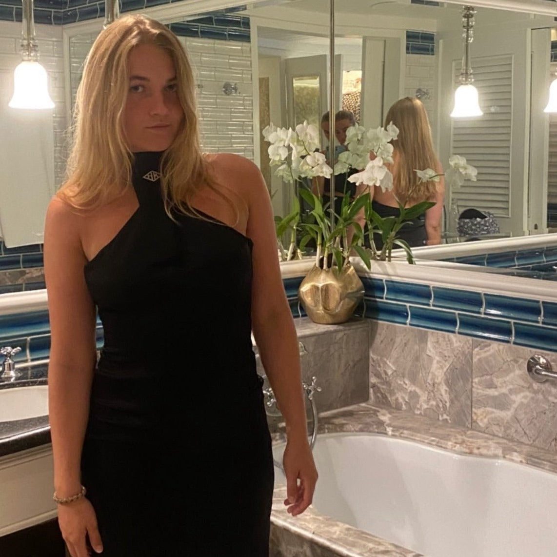 SATIN HALTERNECK MAXI DRESS