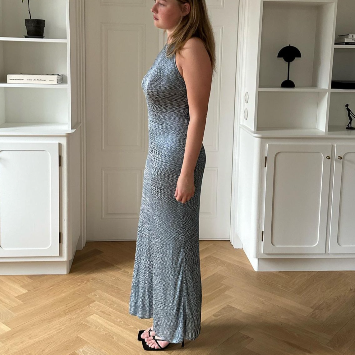 METALLIC CROCHET-KNIT HALTERNECK MAXI DRESS