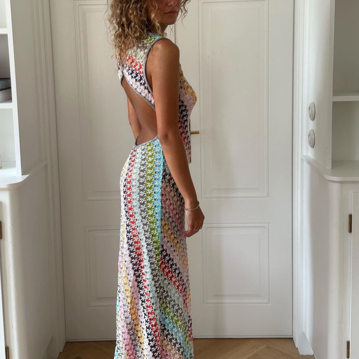 OPEN-BACK CROCHET-KNIT MAXI DRESS