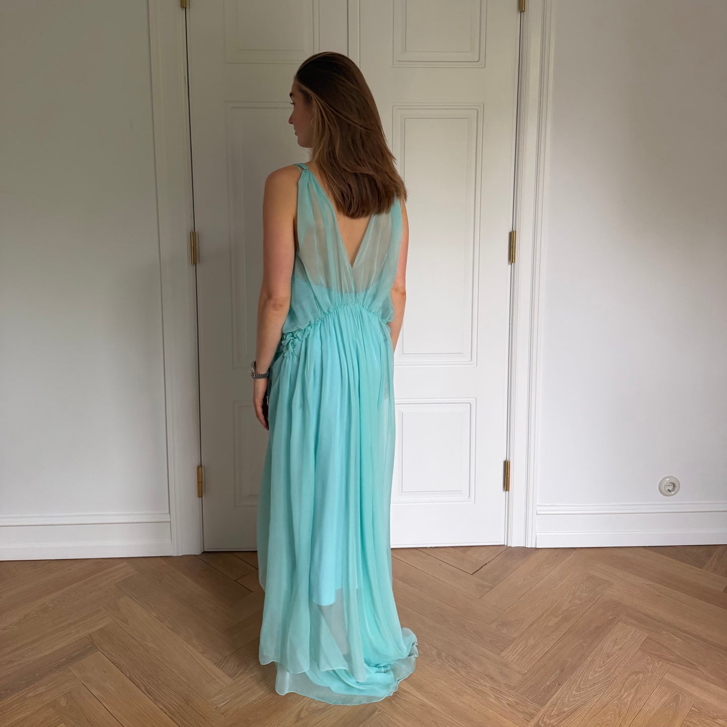 Draped Silk Chiffon Long Dress