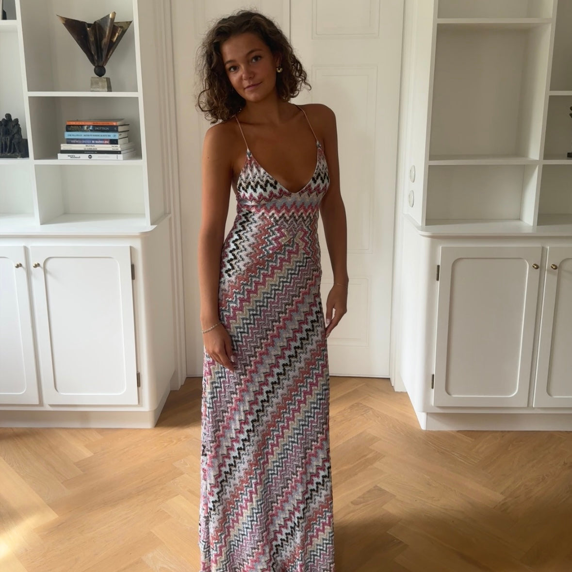 METALLIC CROCHET-KNIT MAXI DRESS