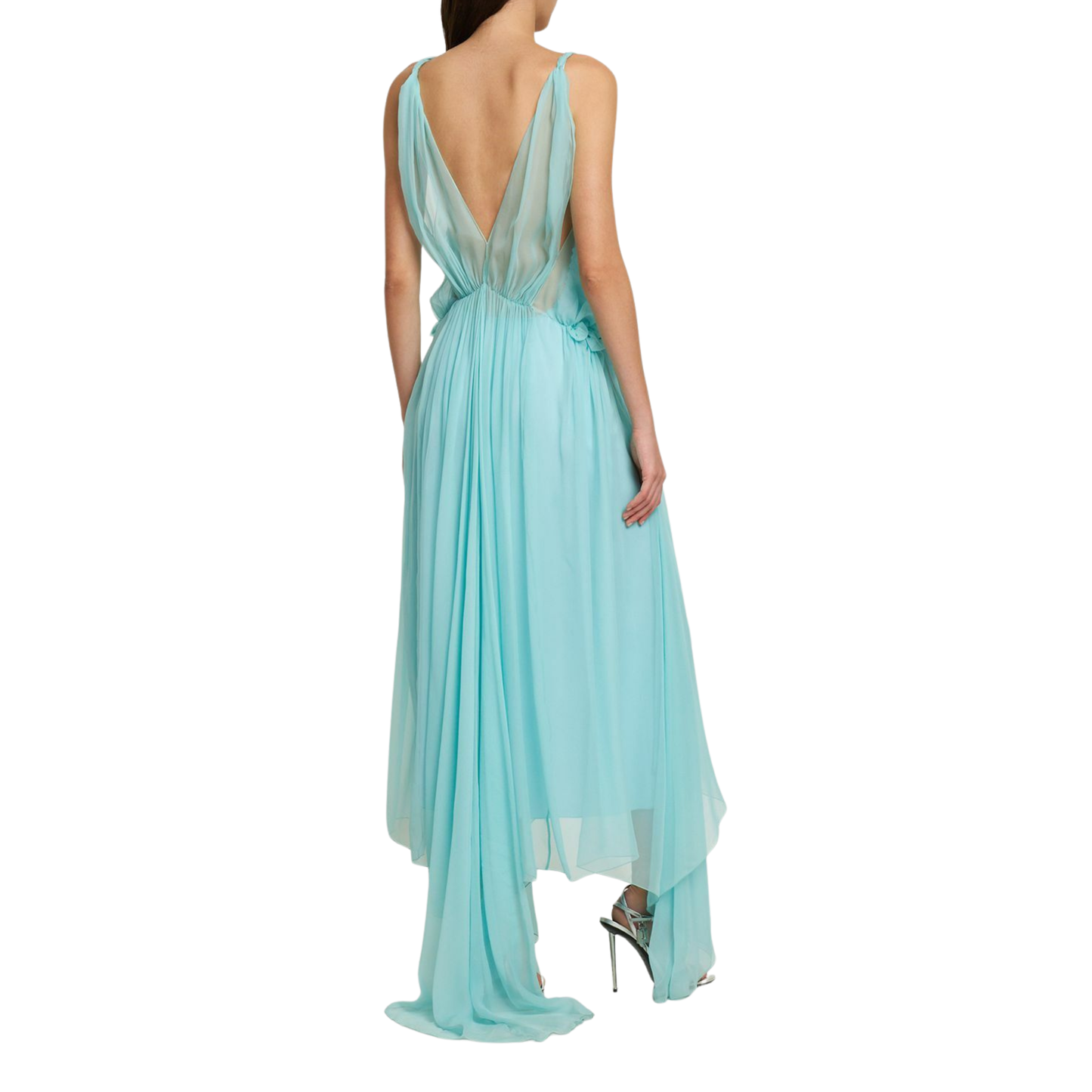 Draped Silk Chiffon Long Dress