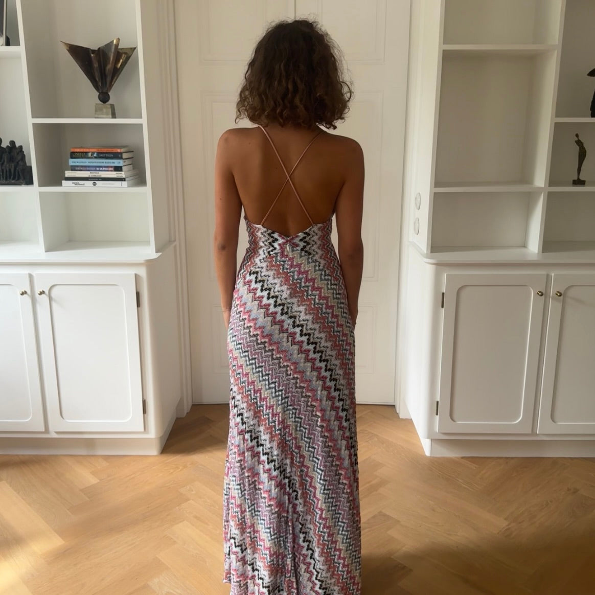 METALLIC CROCHET-KNIT MAXI DRESS