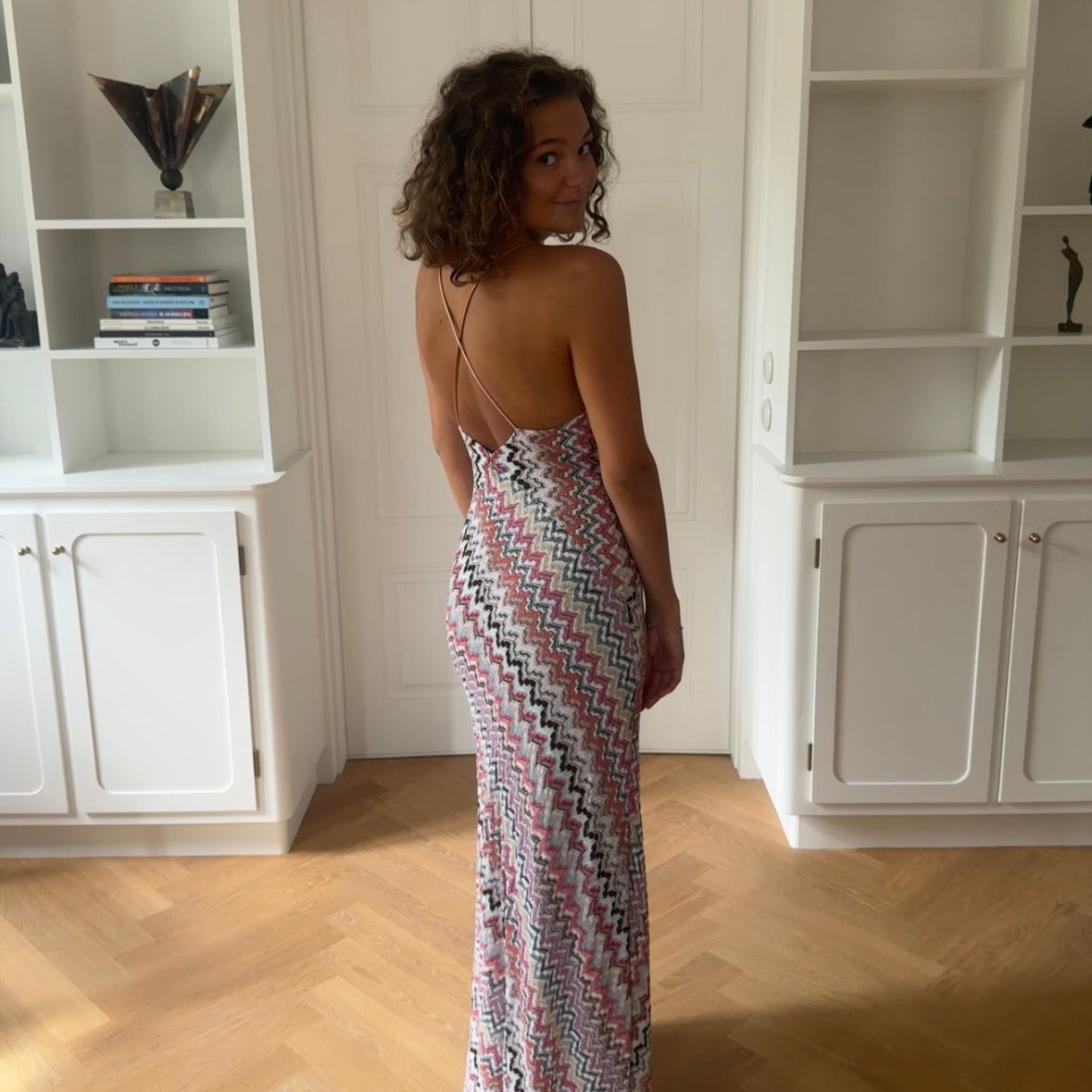 METALLIC CROCHET-KNIT MAXI DRESS