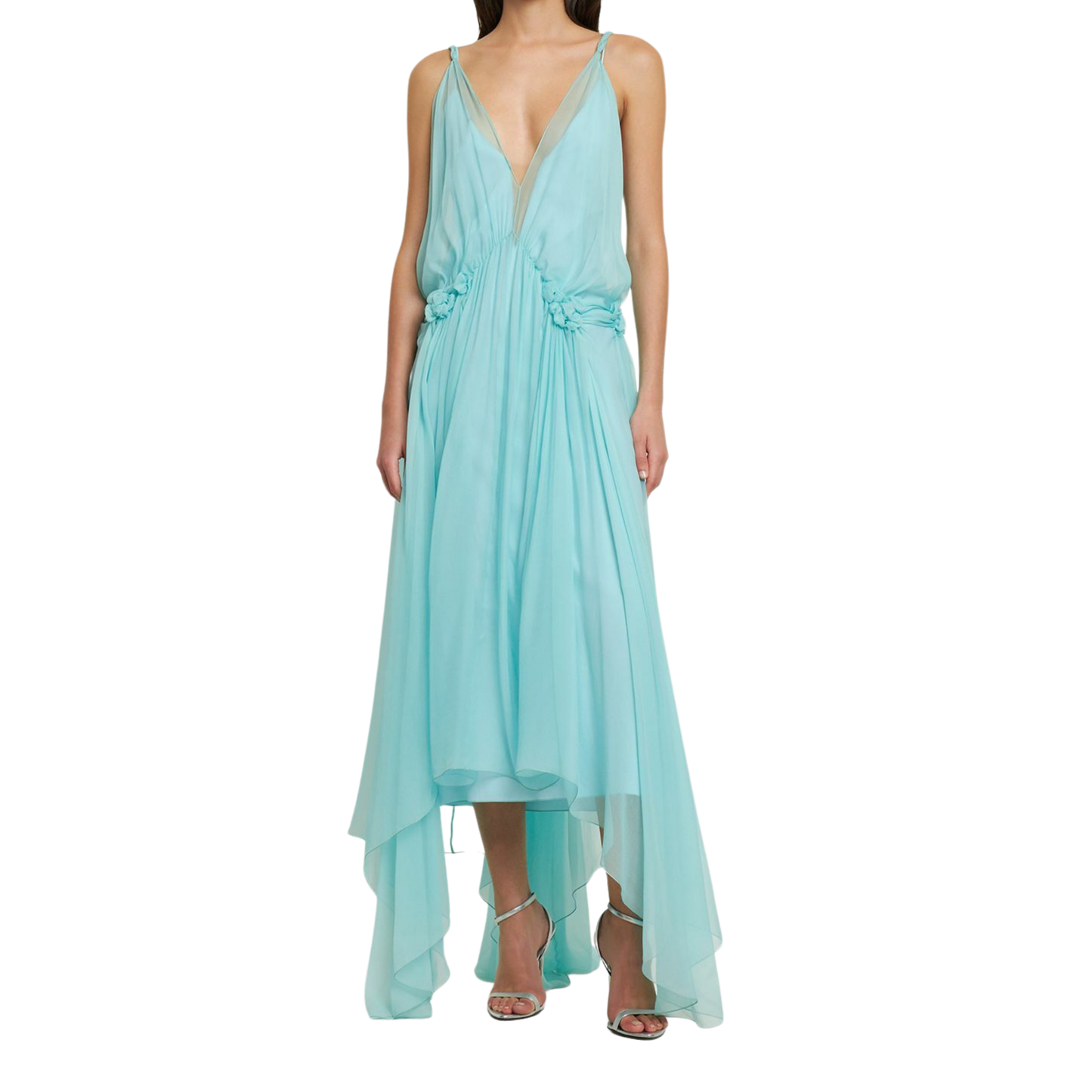 Draped Silk Chiffon Long Dress