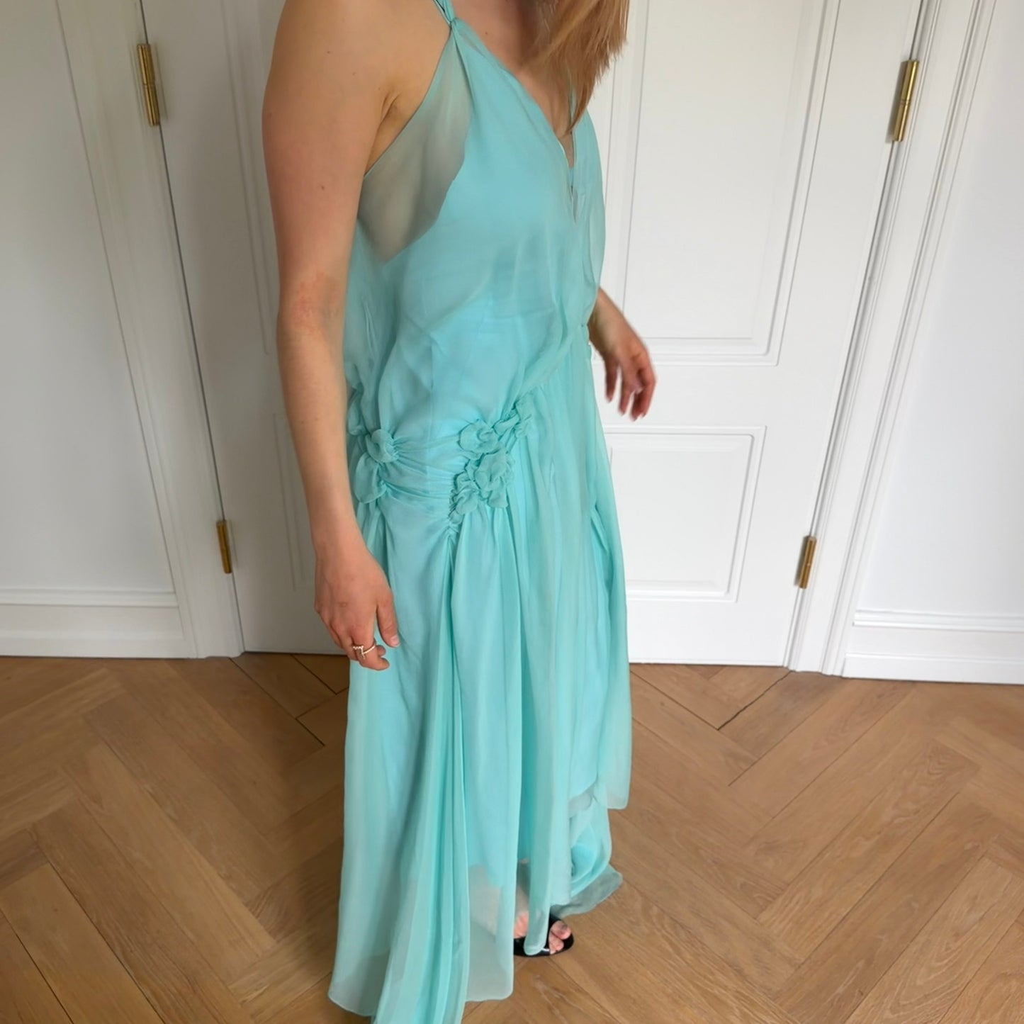 Draped Silk Chiffon Long Dress
