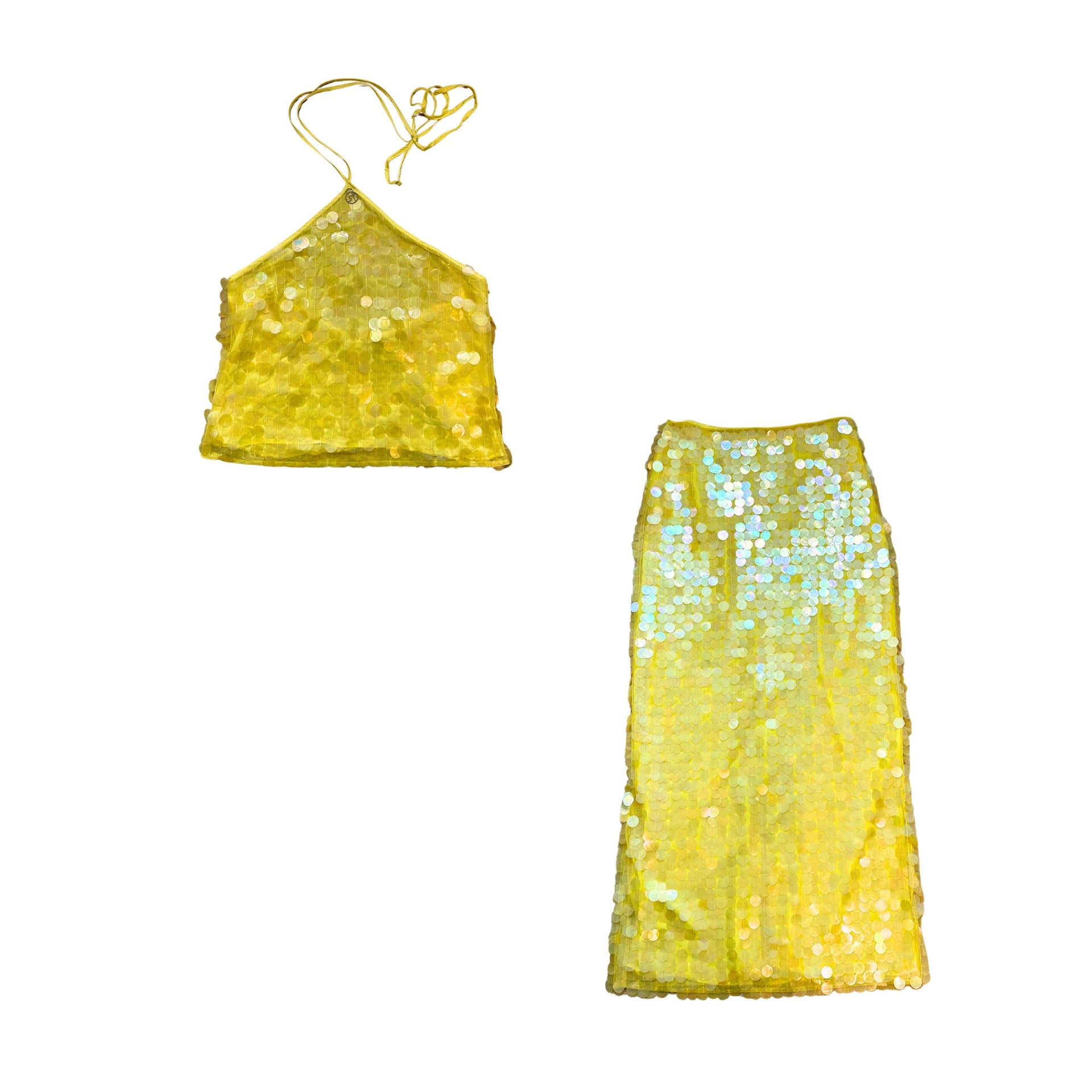 saks potts yellow sequin dress YELLOW SEQUIN SET