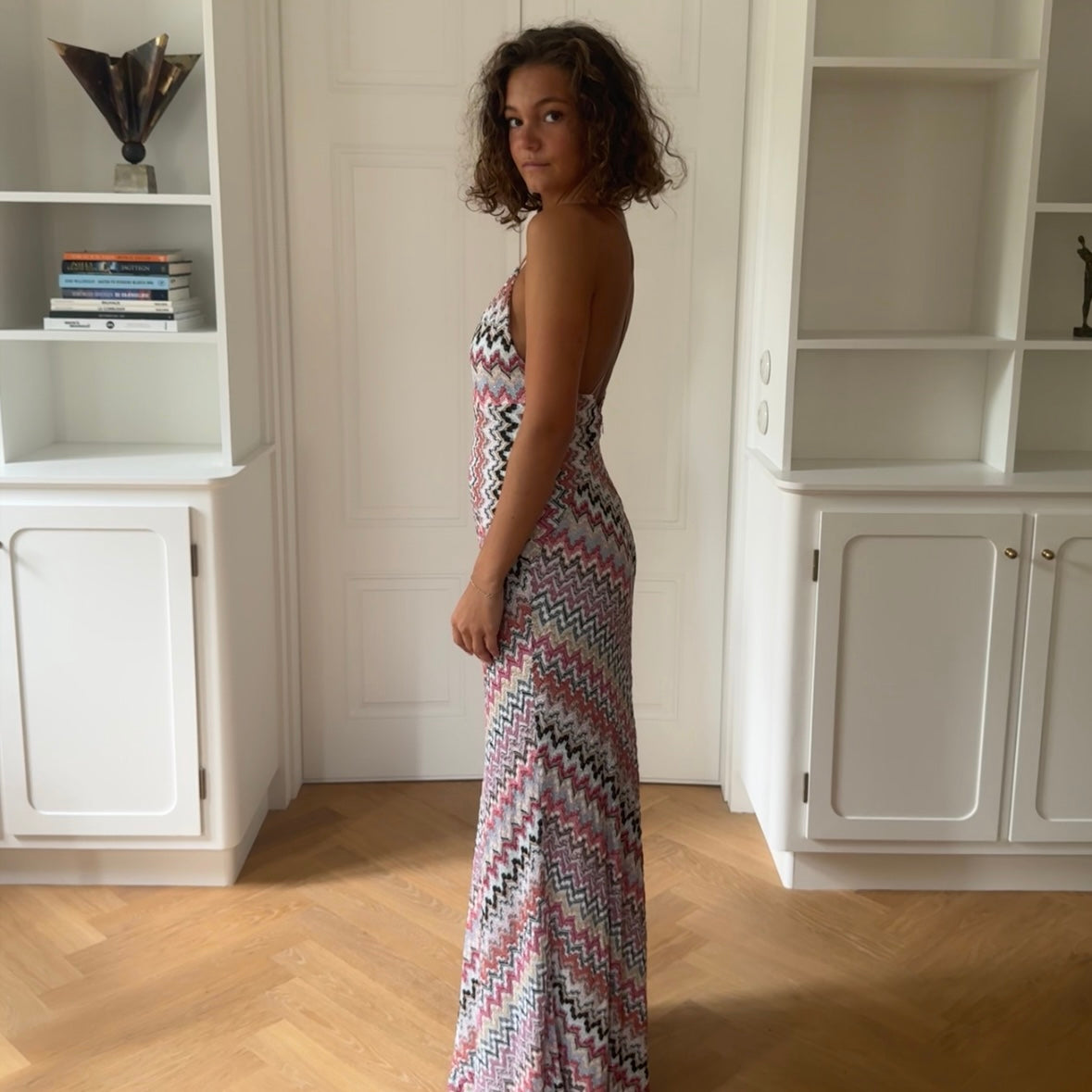 METALLIC CROCHET-KNIT MAXI DRESS